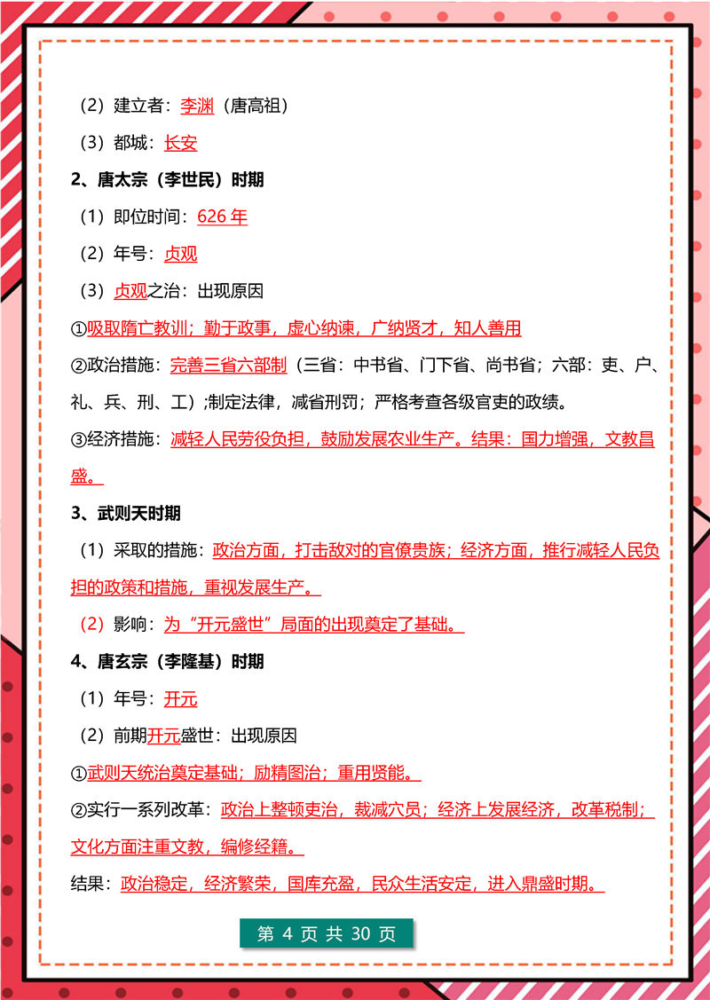 七年级历史下册(期末)考点清单 + 简答题-  答题模板