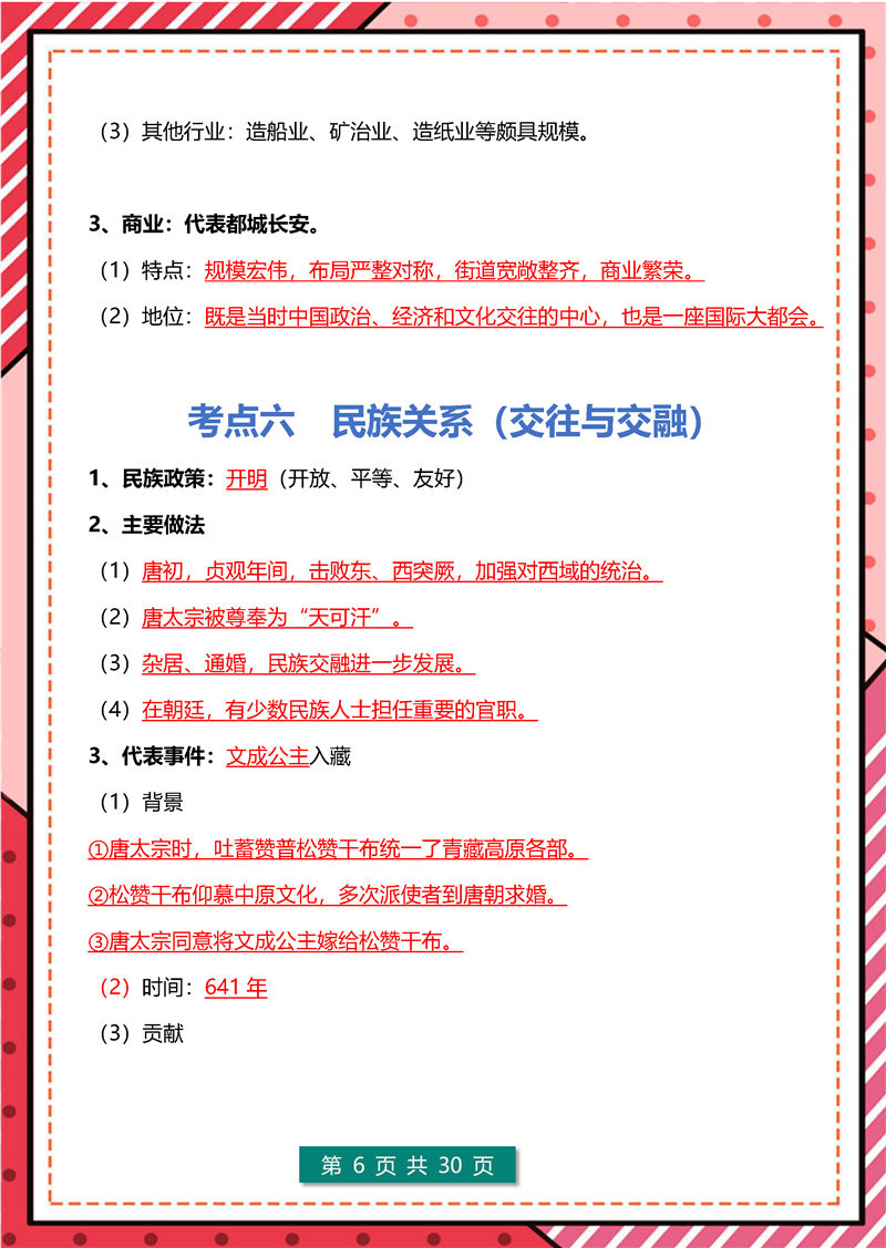 七年级历史下册(期末)考点清单 + 简答题-  答题模板
